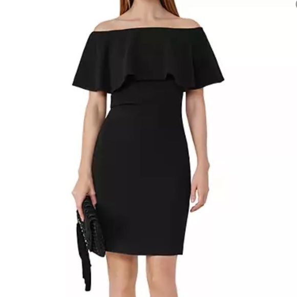 REISS Balm Off Shoulder Cocktail Dress Women's Size 10 Black Party Designer - Picture 1 of 12